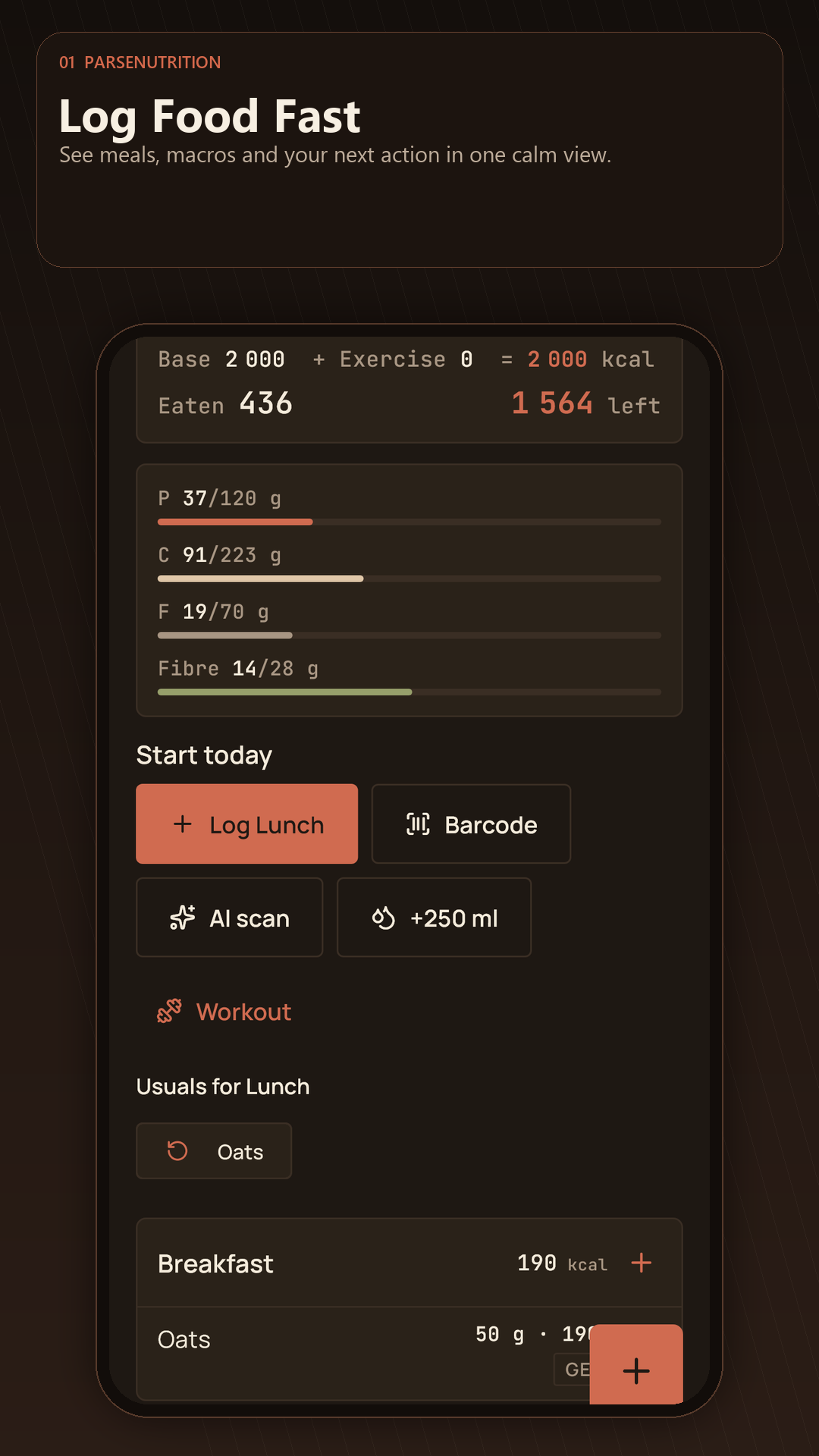 ParseNutrition diary showing fast food logging